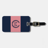 Roze en Navy Blue Stripe Laurel Wreatmonogram Bagagelabel (Voorkant horizontaal)
