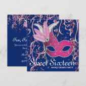 Roze en Navy Blue Sweet Sixteen Party Kaart (Voorkant / Achterkant)