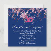 Roze en Navy Blue Sweet Sixteen Party Kaart (Achterkant)