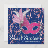 Roze en Navy Blue Sweet Sixteen Party Kaart (Voorkant)