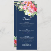 Roze en Navy Blue Waterverf Flowers Menu Kaarten (Voorkant / Achterkant)