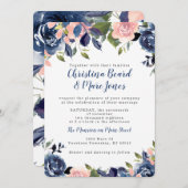 Roze en Navy Blue Wedding Invitations Kaart (Voorkant / Achterkant)