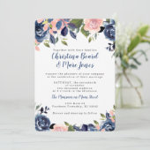 Roze en Navy Blue Wedding Invitations Kaart (Staand voorkant)