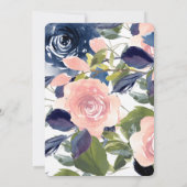 Roze en Navy Blue Wedding Invitations Kaart (Achterkant)