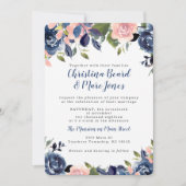 Roze en Navy Blue Wedding Invitations Kaart (Voorkant)