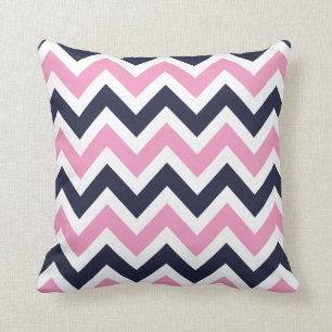 Roze en Navy Chevron Kussen