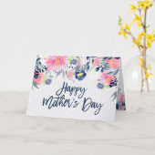 Roze en Navy Flowers | Happy Moederdag Kaart (Gele Bloem)