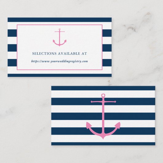 Roze en Navy Nautical Vrijgezellenfeest Registry K Informatiekaartje (Voorkant / Achterkant)