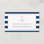 Roze en Navy Nautical Vrijgezellenfeest Registry K Informatiekaartje (Voorkant)