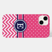 Roze en Navy Preppy Chevron Stippen Monogram Case-Mate iPhone Case (Achterkant (horizontaal))