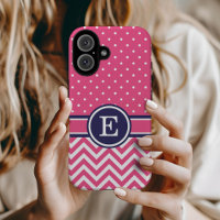 Roze en Navy Preppy Chevron Stippen Monogram