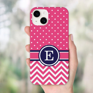 Roze en Navy Preppy Chevron Stippen Monogram Case-Mate iPhone Case