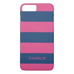 Roze en Navy Stripes aangepaste telefoongesprekken iPhone 8/7 Plus Hoesje