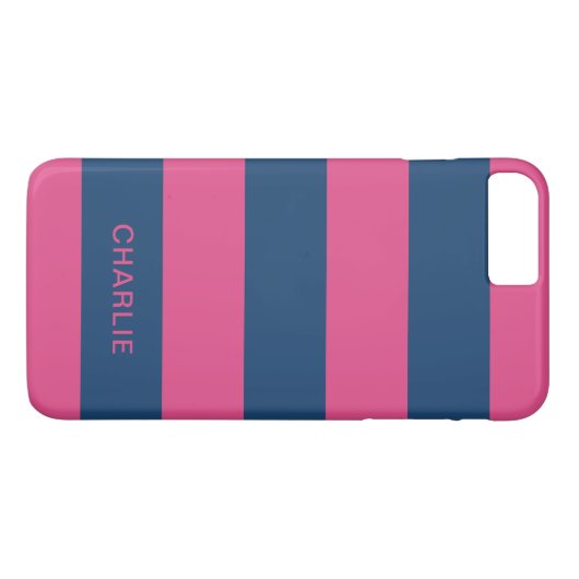 Roze en Navy Stripes aangepaste telefoongesprekken Case-Mate iPhone Case (Achterkant (Horizontaal))