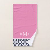 Roze en Navy Trellis Monogram Bad Handdoek (Handdoek)