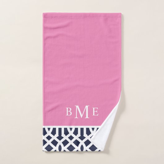 Roze en Navy Trellis Monogram Bad Handdoek (Handdoek)