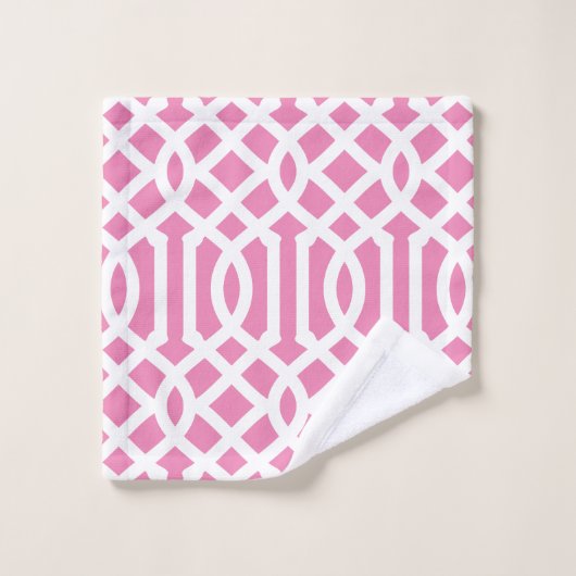 Roze en Navy Trellis Monogram Bad Handdoek (Wasdoekje)
