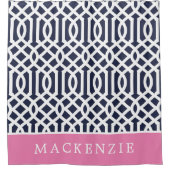 Roze en Navy Trellis Monogram Douchegordijn (Voorkant)