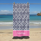 Roze en Navy Trellis Monogram Strandlaken
