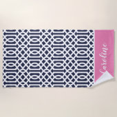 Roze en Navy Trellis Monogram Strandlaken (Voorkant)