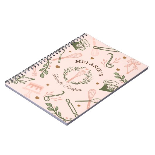 Roze en olijfgroen bakken en koken gereedschap Rec Notitieboek (Linkerzijde)