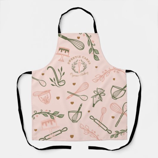 Roze en olijfgroene bakkerij- en kookartikelen schort (Voorkant)
