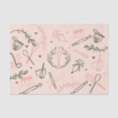 Roze en olijfgroene bakkerij- en kookartikelen tissuepapier (Voorkant)