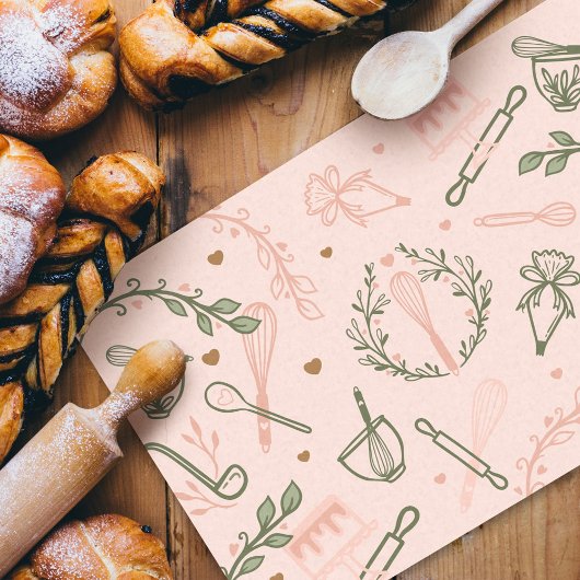 Roze en olijfgroene bakkerij- en kookartikelen tissuepapier