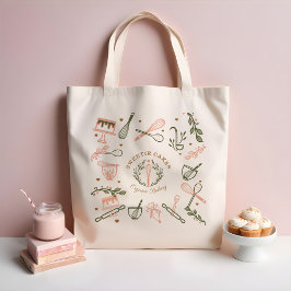 Roze en olijfgroene bakkerij- en kookartikelen tote bag