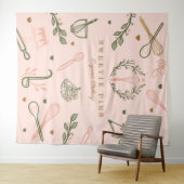 Roze en olijfgroene bakkerij- en kookartikelen wandkleed (In Situ (horizontaal))