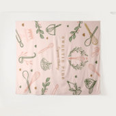 Roze en olijfgroene bakkerij- en kookartikelen wandkleed (Voorkant (horizontaal))