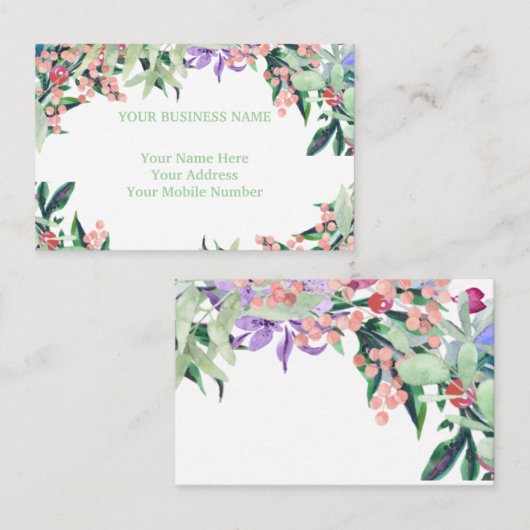 Roze en olijfgroene kleur van het water visitekaartje (Voorkant / Achterkant)