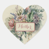 Roze en olijfgroene Moederdag Hart Sticker (Voorkant)