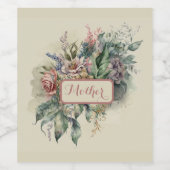  Roze en olijfgroene Moederdag Wijn Etiket (Enkel label)