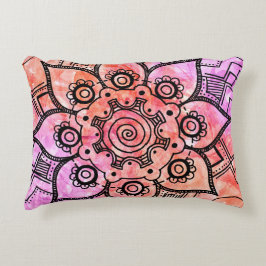 Roze en Oranje Abstract Mandala accentkussen Accent Kussen