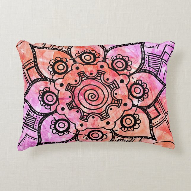 Roze en Oranje Abstract Mandala accentkussen Accent Kussen (Voorkant)