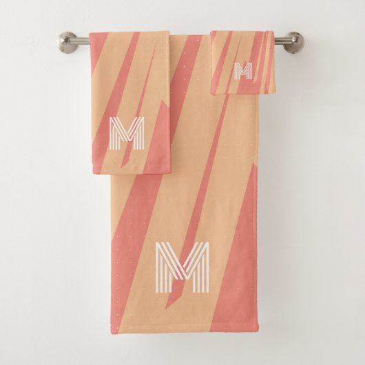 Roze en oranje abstract retro ontwerp bad handdoek (Insitu)