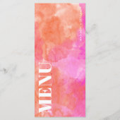 Roze en Oranje Abstract Waterverf Trouwfeest Menu (Achterkant)
