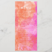 Roze en Oranje Abstract Waterverf Trouwfeest Menu (Voorkant)