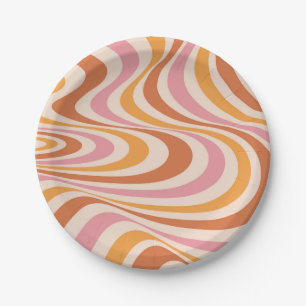 Roze en oranje abstract wervelontwerp papieren bordje