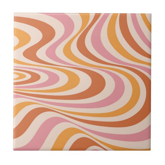 Roze en oranje abstract wervelontwerp tegeltje (Voorkant)