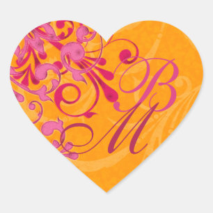 Roze en Oranje Abstracte Bloemenenvelop Afdichting Hart Sticker