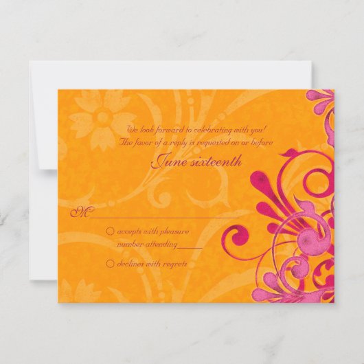 Roze en Oranje Abstracte Bloemrespons Kaart (Voorkant)