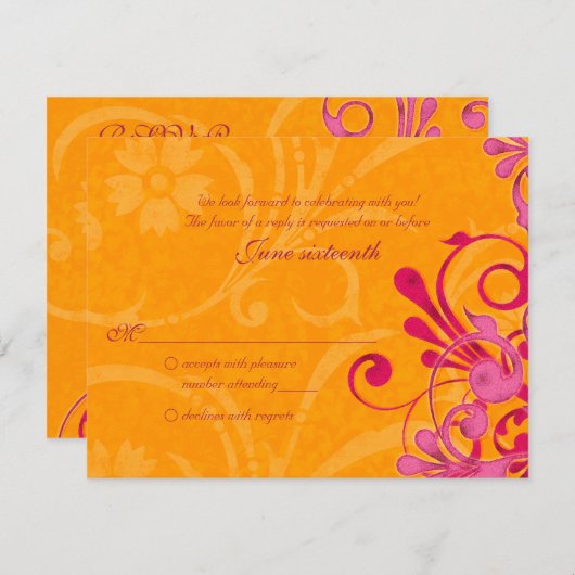 Roze en Oranje Abstracte Bloemrespons Kaart (Voorkant / Achterkant)