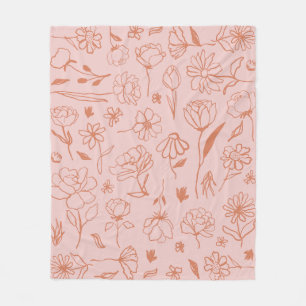 Roze en Oranje Abstracte Floral Botanische Inktkun Fleece Deken