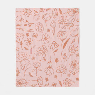 Roze en Oranje Abstracte Floral Botanische Inktkun Fleece Deken