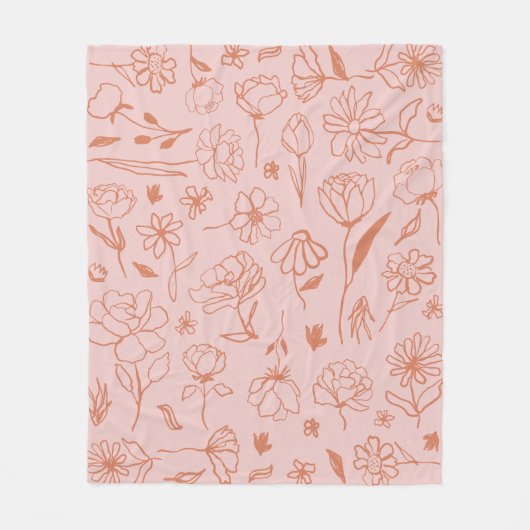 Roze en Oranje Abstracte Floral Botanische Inktkun Fleece Deken (Voorkant)