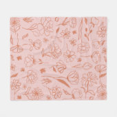 Roze en Oranje Abstracte Floral Botanische Inktkun Fleece Deken (Voorkant (Horizontaal))