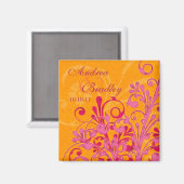 Roze en Oranje Abstracte Floral Wedding Magnet (Voorkant / Achterkant)