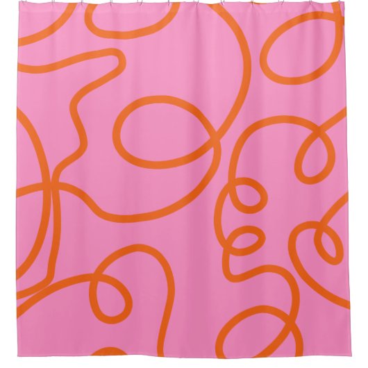Roze en Oranje Abstracte lijnen penseelstreken Douchegordijn (Voorkant)